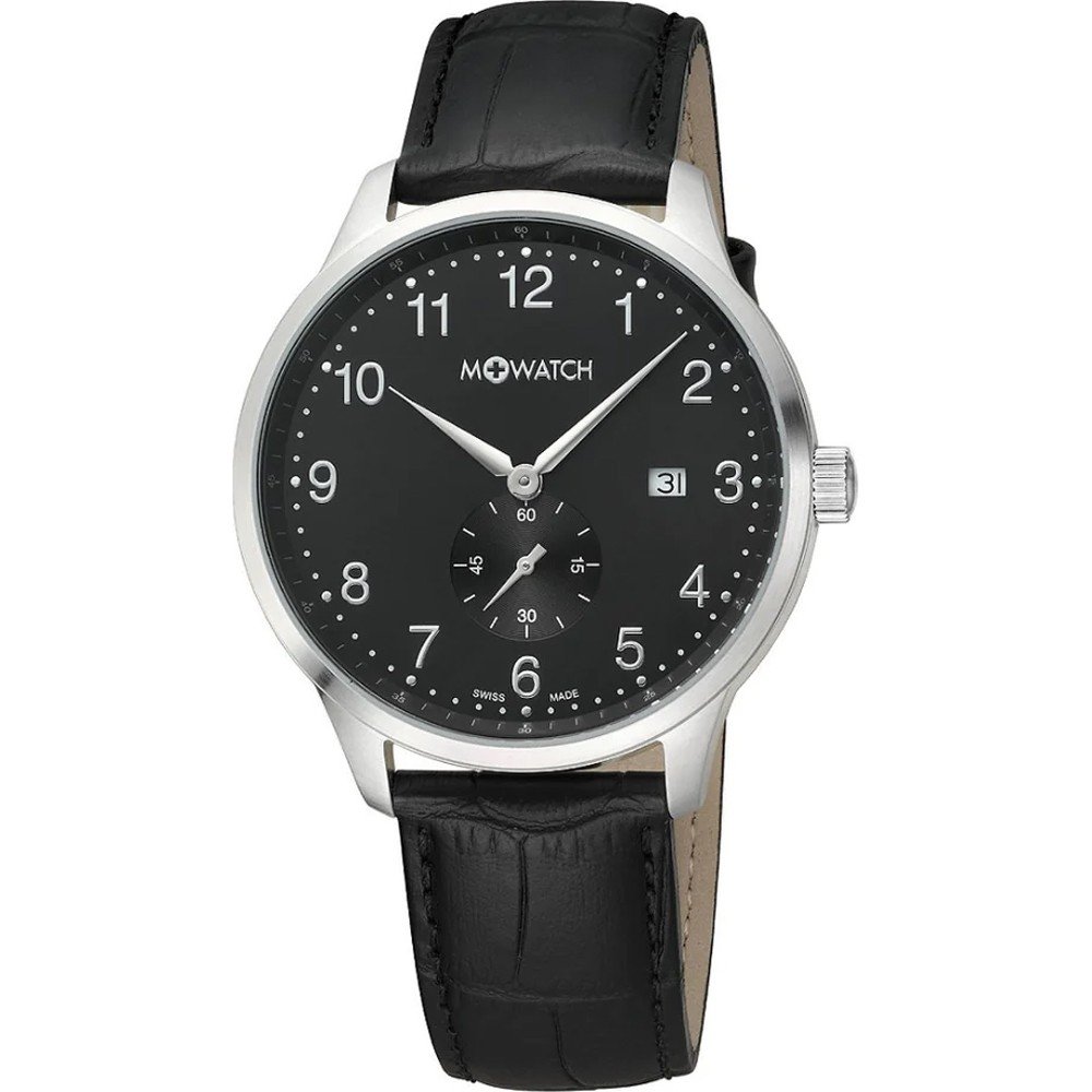 Mondaine black leather online analogue watch