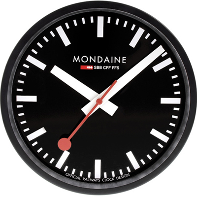 Diameter 25cm MONDAINE A990.CLOCK.64SBB Wall Clock Swiss Railway Black Dial 